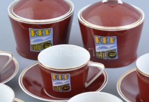 Hollóházi KÉV Metro retro porcelán mokkás csészék és cukordobozok. 9 db csésze, 9 alj, két cukordobo...