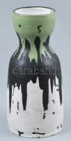 Gorka Lívia (1925 - 2011): Váza. Fekete, zöld és fehér mázakkal festett kerámia, mázrepedésekkel. Jelzett: Gorka Lívia. m:21,5cm