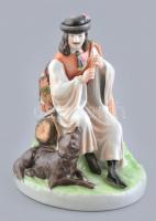Zsolnay furulyázó juhász figura. Kézzel festett, jelzett, furulyája sérült. m: 24,5 cm