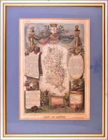 cca 1850 Départment du Rhone (Franciaország) térképe, Atlas National Illustre, 42x28 cm. Dekoratív üvegezett fakeretben, kissé foltos. / cca 1850 Map of Départment du Rhone (France), Atlas National Illustre, framed, stains, 42x28 cm