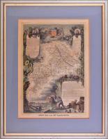 cca 1850 Départment du Garonne (Franciaország) térképe, Atlas National Illustre, 42x28 cm. Dekoratív üvegezett fakeretben, néhány apró folttal. / cca 1850 Map of Départment du Garonne (France), Atlas National Illustre, framed, few small stains, 42x28 cm