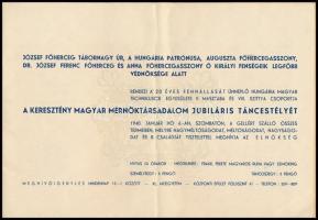 1940 Masztaba-Szittya bál, A keresztény magyar mérnők társadalom jubiláris táncestély meghívó, a Gel...