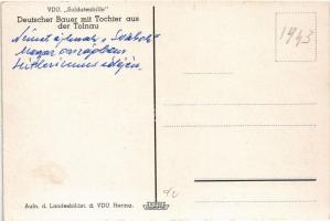 1943 VDU "Soldatenhilfe" Deutscher Bauer mit Tochter aus der Tolnau / Svábok Magyarországo...