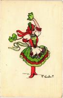 Magyar folklór művészlap, magyar népviselet / Hungarian folklore art postcard, national costumes s: Tauber (EK)