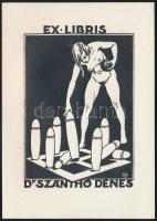 Balázsfy Rezső (1885-1973): erotikus ex libris, tekéző nő fametszet, papír, jelzett a metszeten, 12x8 cm