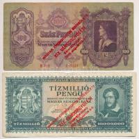 1930. 100P + 1946. 10.000.000P mindkettő "Magyar Éremgyűjtők Egyesülete XIX. Vándorgyűlése Sátoraljaújhely 1989. augusztus 4-6." felülbélyegzéssel T:III
