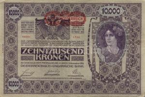 Ausztria/Osztrák-Magyar Bank 1918. 10.000K piros, vízszintes "Deutschösterreich" fny-sal, csak német nyelvű változat II.kiadás(5x) T:III/IV,IV