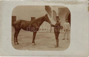 Esztergom-Kenyérmező tábor, osztrák-magyar katona lóval / Austro-Hungarian K.u.K. military, soldier with horse. photo (fl)