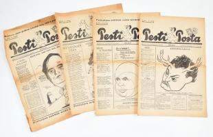 1944 A Pesti Posta c. képes élclap első 4 lapszáma, többek közt I. évf. I szám, részben sérült, hajtásnyomokkal
