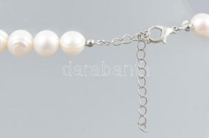 Tenyésztett gyöngy nyaklánc, nagy méretű gyöngyökkel, h: 48-53 cm