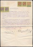 1925 Bp., nyilatkozat 15 millió korona kölcsön felvételéről, tanúk aláírásával, 5 db okmánybélyeggel