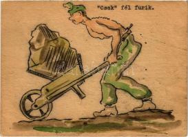 1939 Csak fél furik. Humoros katonai művészlap Gebéről (ma Nyírkáta) / Hungarian military art postcard, humour (EK)