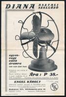 cca 1930-1940 EKA Diana és Bóra asztali szellőzők (ventilátorok), kétoldalas reklámlap, Phönix-ny., 23,5x15,5 cm