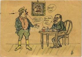 1961 Kézzel rajzolt művészlap a levél írójától / Hand-drawn art postcard by the sender s: Lipcsey Á. (fa)