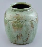 Liz Morgan: Türkizes váza, kerámia, jelzett, hibátlan, m: 14 cm