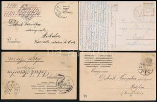 1903-1927 4 db megírt, futott képeslap eltávolított bélyeggel, bélyeg alatti rejtett üzenetekkel