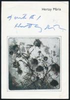Hertay Mária (1932-2018) grafikusművész autográf aláírása róla szóló nyomtatványon