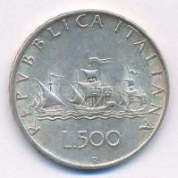 Olaszország 1960R 500L Ag "Kolumbusz hajói" T:2 patina Italy 1960R 500 Lire Ag "Columbus' Ships" C:XF patina Krause KM#98