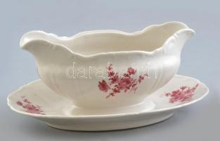Zsolnay virágmintás porcelán szószos tál. Matricás, jelzett, kopott, d: 23 cm