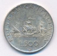 Olaszország 1959R 500L Ag Kolumbusz hajói T:2 patina Italy 1959R 500 Lire Ag Columbus Ships C:XF patina Krause KM#98