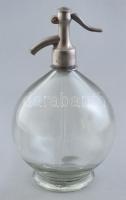 Süss és Friedman, gömb alakú szódás üveg, Első Miskoczi Egyesült Szikvízgyár felirattal a fejen, m:28 cm