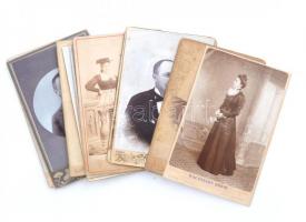 cca 1880-1910 10 db vegyes keményhátú kabinetfotó, különböző műtermekből (Szilágyi Gyula Kispest, Békés Gy. Békéscsaba, stb.), 16x10,5 cm