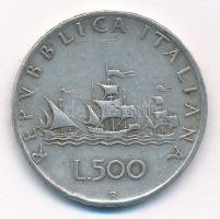 Olaszország 1960R 500L Ag "Kolumbusz hajói" T:2 patina, ph, egy karc Italy 1960R 500 Lire Ag "Columbus' Ships" C:XF patina, edge error, a scratch Krause KM#98