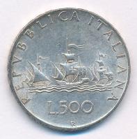 Olaszország 1958R 500L Ag "Kolumbusz hajói" T:2 patina Italy 1958R 500 Lire Ag "Columbus' Ships" C:XF patina Krause KM#98