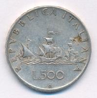 Olaszország 1958R 500L Ag "Kolumbusz hajói" T:2 patina Italy 1958R 500 Lire Ag "Columbus' Ships" C:XF patina Krause KM#98