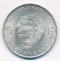 1947. 5Ft Ag "Kossuth" T:1- patina Adamo F8.1