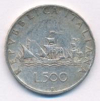 Olaszország 1958R 500L Ag "Kolumbusz hajói" T:2,2- patina Italy 1958R 500 Lire Ag "Columbus' Ships" C:XF,VF patina Krause KM#98