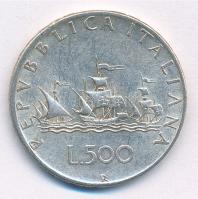 Olaszország 1958R 500L Ag "Kolumbusz hajói" T:2,2- patina Italy 1958R 500 Lire Ag "Columbus' Ships" C:XF,VF patina Krause KM#98