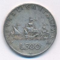 Olaszország 1958R 500L Ag "Kolumbusz hajói" T:2,2- patina Italy 1958R 500 Lire Ag "Columbus' Ships" C:XF,VF patina Krause KM#98