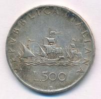 Olaszország 1958R 500L Ag "Kolumbusz hajói" T:2 patina, karc 
Italy 1958R 500 Lire Ag &qu...