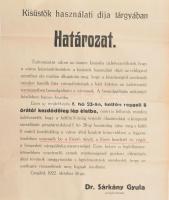 1922 Cegléd pálinkafőző kisüstök használatra és a fizetendő vámpálinkára vonatkozó hirdetmény.- 31x36 cm