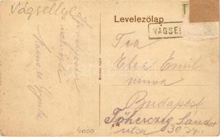 Vágsellye, Schelle, Sala nad Váhom; Fő utca, Vashíd, vonat, Menczel Zsigmond raktára, üzlet, Favágó ...