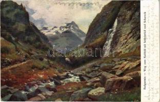 1927 Bad Gastein, Weg zum Naßfeld mit Schleierfall und Schareck / waterfall (EK)