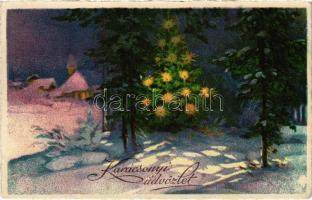 1933 Karácsonyi üdvözlet / Christmas greeting art postcard with Christmas tree. WSSB 9819. (EK)