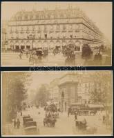 cca 1880-1900 Párizs, utcaképek lovaskocsikkal, 2 db keményhátú fotó, 17,5x10,5 cm / Paris, streets with horse-drawn carriages, 2 vintage photos