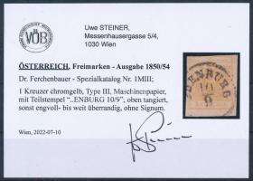 1850 1kr MP III krómsárga "ÖDENBURG" Certificate: Steiner