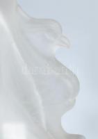 sasfejes gyertyatartó, sav maratott, öntött üveg, jelzett, kopásnyomokkal, m: 27 cm