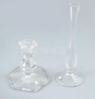 Val st. Lambert , belga kristály gyertyatartó és váza, részben jelzett, hibátlan m: 12-23cm