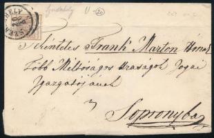 1853 6kr HP regiszterhajtással levélen "SZER(DA)HELY"