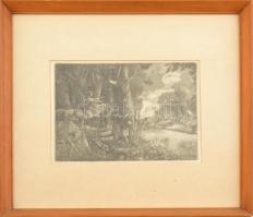 Nagy jelzéssel: Csodaszarvas, 1933. Rézkarc, papír. Jelzett a dúcon. Üvegezett fakeretben. 17x22,5 c...