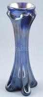 Irizáló kék váza, üveg, kopásnyomokkal, m: 28,5 cm