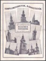 cca 1920 Bessemer festék templomtornyokra és bádogtetőkre képes reklám nyomtatvány 22x33 cm