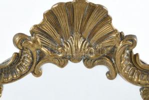 Neobarokk öntött, patinázott bronz tükör, puttókkal, barokk kagylóval díszítve, kopott, m:35cm