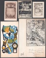 8 db vegyes ex libris és kisgrafika,benne: Divéky József (1887-1951), Tavaszy Noémi (1927-2018) és mások, 10,5x7 cm és 21x14,5 cm közötti méretben