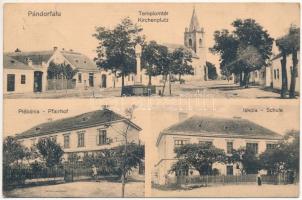 1915 Pándorfalu, Parndorf; Templom tér, Plébánia, iskola / Kirchneplatz, Pfarrhof, Schule / church square, parish, school (fa)