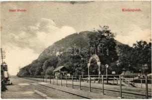 1911 Kovácspatak, Kovacov; vasútállomás, Eladó villatelkek reklámtábla / railway station